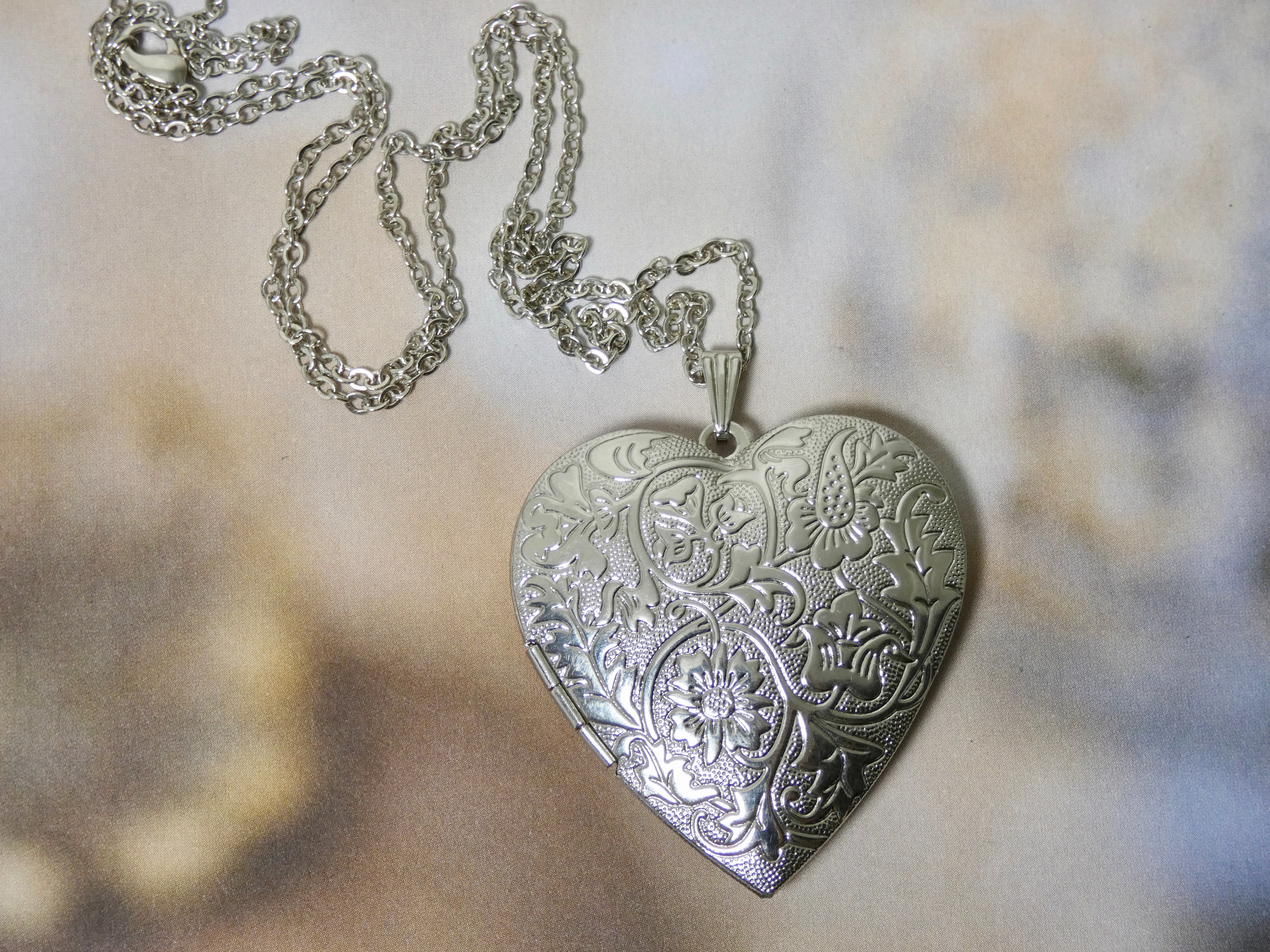 925 Sterling Silver Locket Extra Large Engraved Hallmarked Pendant Heart L  45mm | eBay